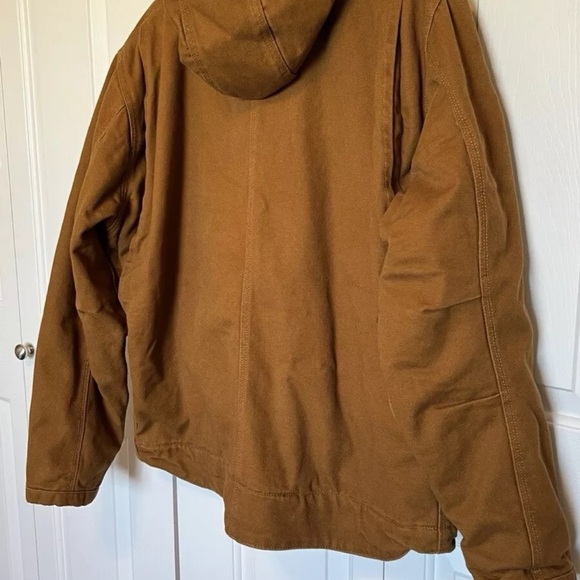 Smiths Workwear Men's Size L Canvas Duck Sherpa Jacket Brown Hooded Lined - Picture 7 of 16